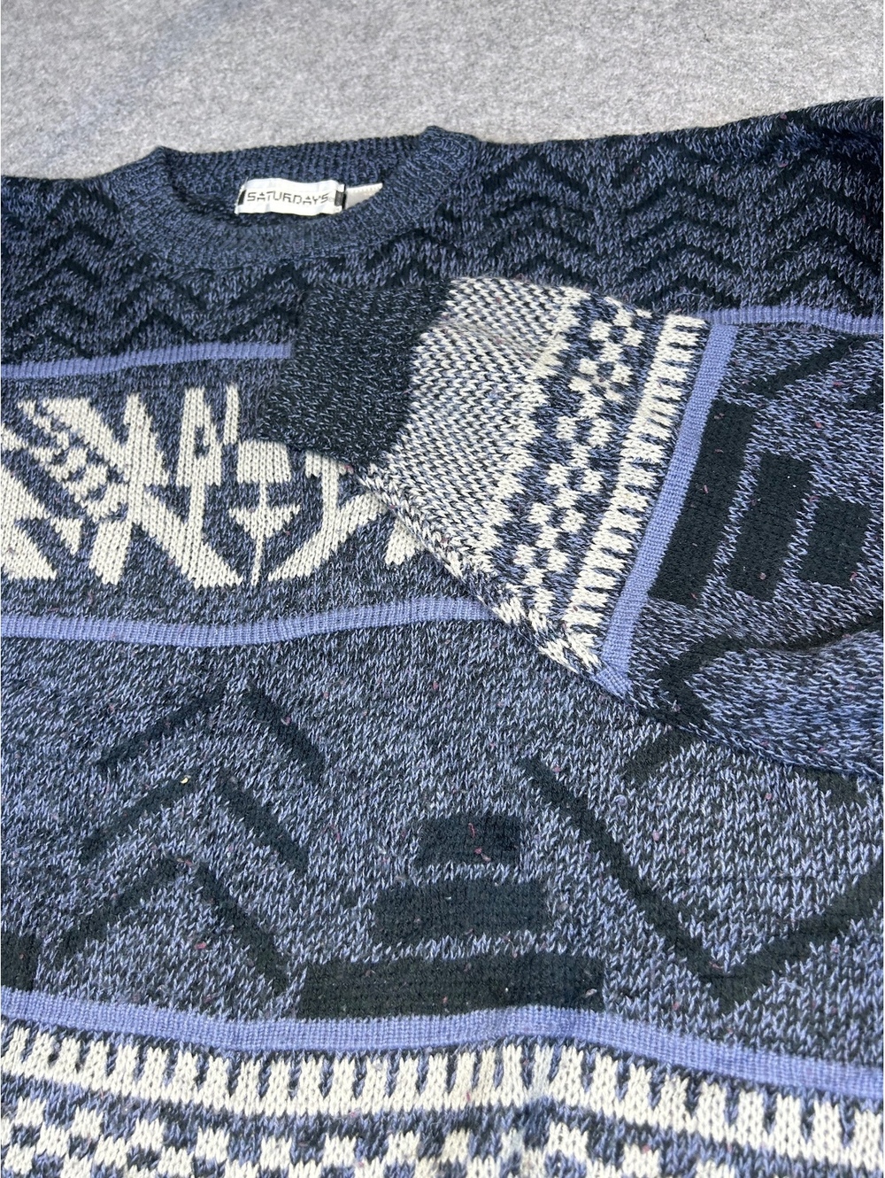Vintage 80s Saturdays Sweater Mens S Geometric Pattern Retro Grandpacore Gramps